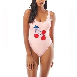 Kate Spade New York Pink Sorbet Cherry Scoop Neck One Piece Swimsuit Medium